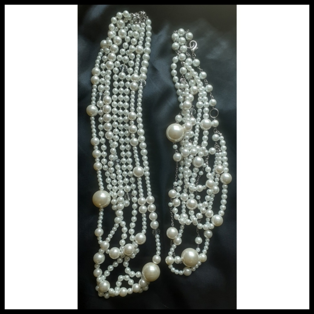 Pearl Necklace Statement Layers Multi-Strand High-End Costume Jewelry Chanel - Picture 9 of 9